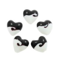 Lampwork Beads, Flat Heart, white and black Approx 1mm, Approx 