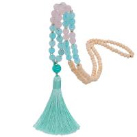 Gemstone Sweater Necklace, with Cotton Thread & Wood, Tassel, Bohemian style & for woman 10mm, 80mm Approx 36.2 Inch 