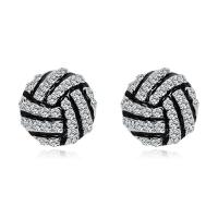 Zinc Alloy Rhinestone Stud Earring, stainless steel post pin, Volleyball, silver color plated, for woman & enamel & with rhinestone, 12.2mm 