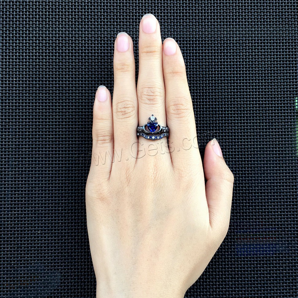立方のジルコン真鍮指のリング, 銅, ハート形, ゴールドブラックメッキ, 異なるサイズの選択 & 女性用 & キュービックジルコニアのある, 11.5mm, 3.3mm, 6mm, サイズ:5-10, 売り手 パソコン