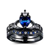 Circón cúbico anillo de dedo de latón, metal, Corazón, oro chapado en negro, diverso tamaño para la opción & para mujer & con circonia cúbica, 11.5mm, 3.3mm, 6mm, tamaño:5-10, Vendido por UD