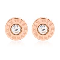 Titanium Steel Stud Earring, rose gold color plated, for woman & with rhinestone 