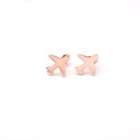 Titanium Steel Stud Earring, Airplane, rose gold color plated, for woman 