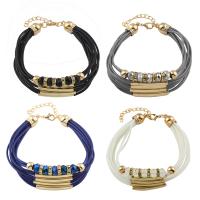Wrap Bracelets, Metal, gold color plated, with rhinestone & multi-strand 260mm,45*8mm 