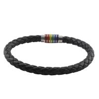 PU Leather Cord Bracelets, Donut, black, 23*9mm 