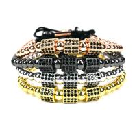 Brass Woven Ball Bracelets, with Nylon Cord, plated, adjustable & micro pave cubic zirconia & for woman Approx 7.5 Inch 