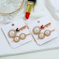 Hair Slide, Zinc Alloy, with Acrylic, gold color plated, 2 pieces & for woman & enamel & with rhinestone 60*25mm,70*19mm 