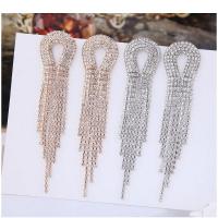 Zinc Alloy Tassel Earring, stainless steel post pin, plated, for woman & with rhinestone 96*25mm 
