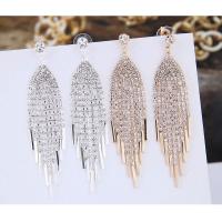 Zinc Alloy Tassel Earring, stainless steel post pin, plated, for woman & with cubic zirconia 75*17mm 