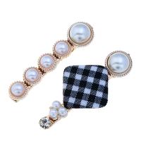 Alligator Hair Clip, Zinc Alloy, with Cloth & Acrylic, gold color plated, 2 pieces & for woman & with rhinestone 60*15mm, 62*30mm 