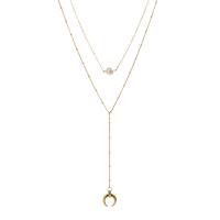 Zinc Alloy Necklace, with Natural Stone & pearl, with 5cm extender chain, gold color plated, oval chain & for woman Approx 14.97 Inch, Approx 19.69 Inch 
