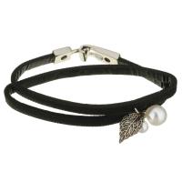 PU Leather Cord Bracelets, with Plastic Pearl & Stainless Steel, Unisex, black 5mm Approx 14.5 Inch 