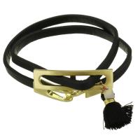 PU Leather Cord Bracelets, with Cotton Thread & Stainless Steel, Tassel, gold color plated, Unisex, black 5mm Approx 14.5 Inch 