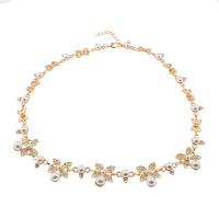 Rhinestone Zinc Alloy Necklace, Flower, gold color plated, oval chain & with rhinestone, 520mm,23*19*9mm 
