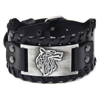 Faux Leather Bracelet, with Zinc Alloy, Wolf, plated, vintage & for man 