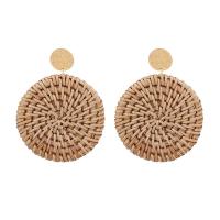 Wood Drop Earring, with Zinc Alloy, Flat Round, vintage & folk style & for woman, coffee color 