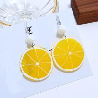 Zinc Alloy Drop Earring, with Acrylic, Lemon, silver color plated & for woman 