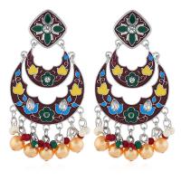 Plastic Pearl Zinc Alloy Earring, with Plastic Pearl, silver color plated, for woman & enamel 