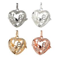 Brass Heart Pendants, plated, It could be opened and beads could be put inside. & with rhinestone & hollow Approx 2.5mm 