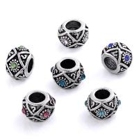 Zinc Alloy European Large Hole Beads, antique silver color plated, with rhinestone Approx 4mm 