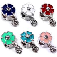 Zinc Alloy European Large Hole Beads, Flower, platinum color plated, enamel & with rhinestone 24mm Approx 4mm 