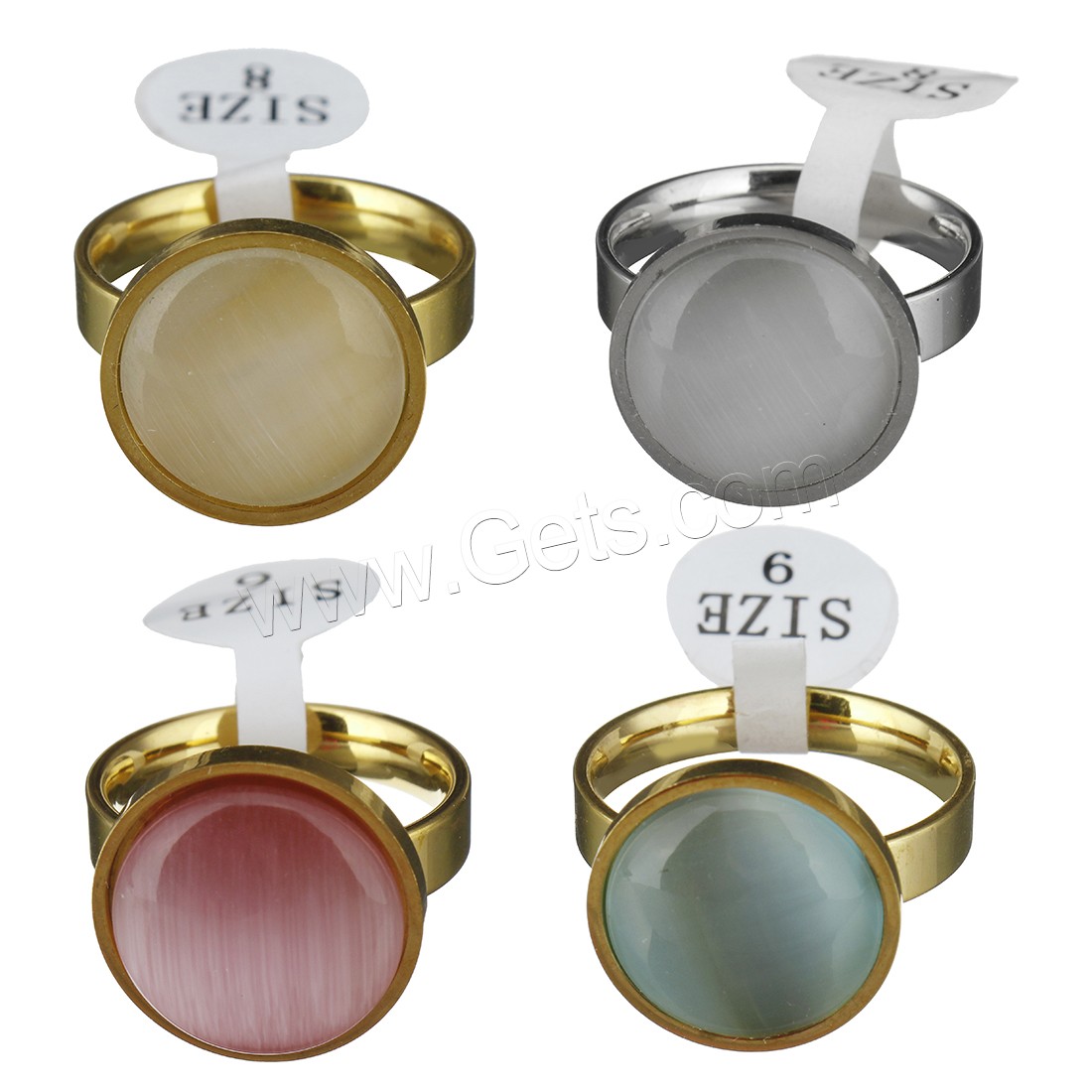 Stainless Steel Finger Ring, with Cats Eye, different size for choice & for woman, more colors for choice, 16x16mm,4mm, Sold By PC