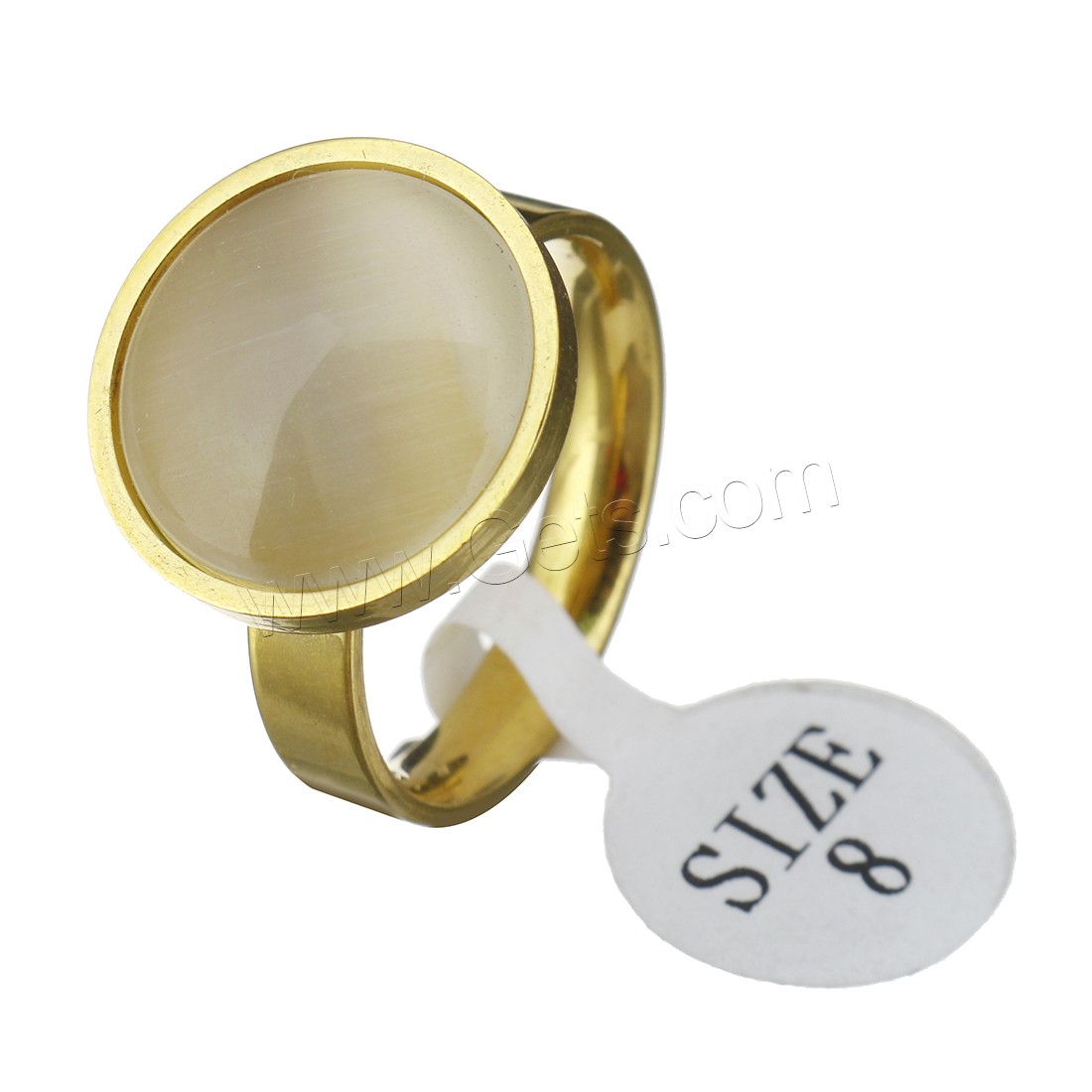 Stainless Steel Finger Ring, with Cats Eye, different size for choice & for woman, more colors for choice, 16x16mm,4mm, Sold By PC