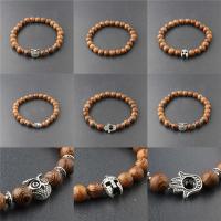 Wood Bracelets, with Zinc Alloy, silver color plated, Unisex brown, 8mm .5 Inch 