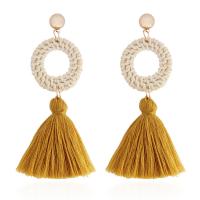Rattan Tassel Earring, with Cotton Thread & Zinc Alloy, plated, for woman 