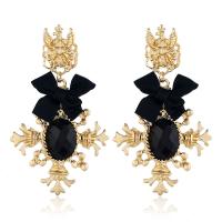 Glass Zinc Alloy Earring, with Cloth & Glass, plated, for woman, black 