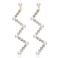Kunststoff Perle Zink Legierung Ohrring, Zinklegierung, mit Kunststoff Perlen, plattiert, für Frau & mit Strass, weiß, 83x22mm, verkauft von Paar