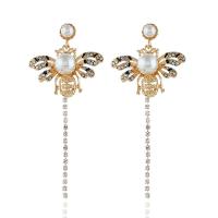 Plastic Pearl Zinc Alloy Earring, with Plastic Pearl, plated, for woman & with rhinestone, yellow 