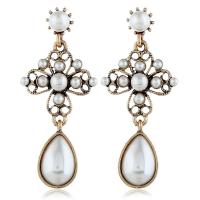 Kunststoff Perle Zink Legierung Ohrring, Zinklegierung, mit Kunststoff Perlen, plattiert, für Frau, weiß, 50x22mm, verkauft von Paar