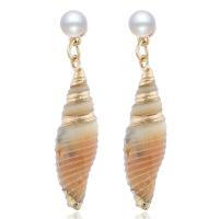 Plastic Pearl Zinc Alloy Earring, with Shell & Plastic Pearl, plated, for woman, yellow 