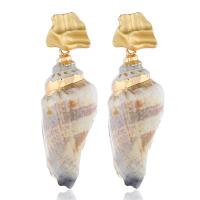 Zinc Alloy Drop Earring, with Shell, gold color plated & for woman 