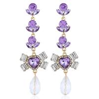 Zinc Alloy Rhinestone Drop Earring, with Crystal, plated, for woman & with rhinestone, purple 
