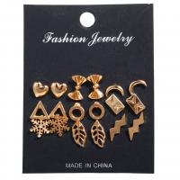 Zinc Alloy Stud Earring, gold color plated, nine pieces & for woman, 8mm,10mm,13mm,14mm 