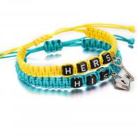 Plastic Bracelet Set, with Cotton Cord, 2 pieces & Adjustable & Unisex, blue and yellow, 300mm 