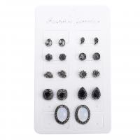 Zinc Alloy Stud Earring, with Acrylic, plated, nine pieces & for woman, silver color, 7mm,8mm,10mm,20mm 