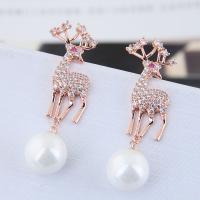 Zinc Alloy Rhinestone Drop Earring, with Acrylic, stainless steel post pin, Christmas Reindeer, plated, for woman & with rhinestone nickel, lead & cadmium free, 47*10mm 