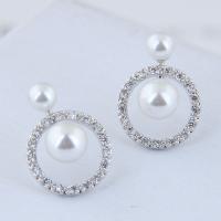 Plastic Pearl Zinc Alloy Earring, with Plastic Pearl, plated, for woman & with rhinestone, silver color, nickel, lead & cadmium free, 15*12mm 