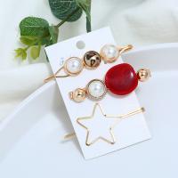 Hair Slide, Zinc Alloy, with Resin & Plastic Pearl, gold color plated, three pieces & for woman 70*13mm,60*22mm,62*31mm 