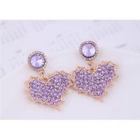 Zinc Alloy Rhinestone Stud Earring, stainless steel post pin, gold color plated, for woman & with rhinestone, purple, 35*27mm 