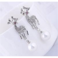 Plastic Pearl Zinc Alloy Earring, with Plastic Pearl, stainless steel post pin, plated, for woman & with rhinestone nickel, lead & cadmium free, 52*12mm 