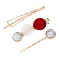 Hair Slide, Resin, with Resin & Plastic Pearl, gold color plated, three pieces & for woman nickel, lead & cadmium free, 70mm,60mm,58mm 