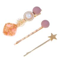 Hair Slide, Zinc Alloy, with Resin & Plastic Pearl, gold color plated, three pieces & for woman nickel, lead & cadmium free, 62*22mm,58mm,55mm 