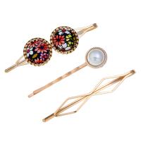 Hair Slide, Zinc Alloy, with Plastic Pearl, gold color plated, three pieces & for woman nickel, lead & cadmium free, 70*20mm,60mm,70mm 