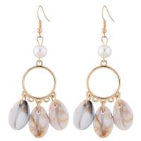 Plastic Pearl Zinc Alloy Earring, with Shell & Plastic Pearl, gold color plated, for woman, 70*22mm 
