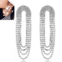 Zinc Alloy Rhinestone Drop Earring, stainless steel post pin, plated, for woman & with rhinestone nickel, lead & cadmium free, 66*19mm 