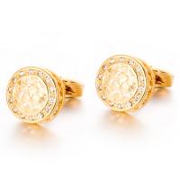 Brass Cufflinks, Flat Round, gold color plated, Unisex & with rhinestone & hollow, 17mm 